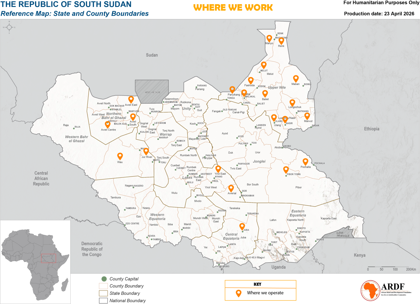 ARDF operational map in South Sudan